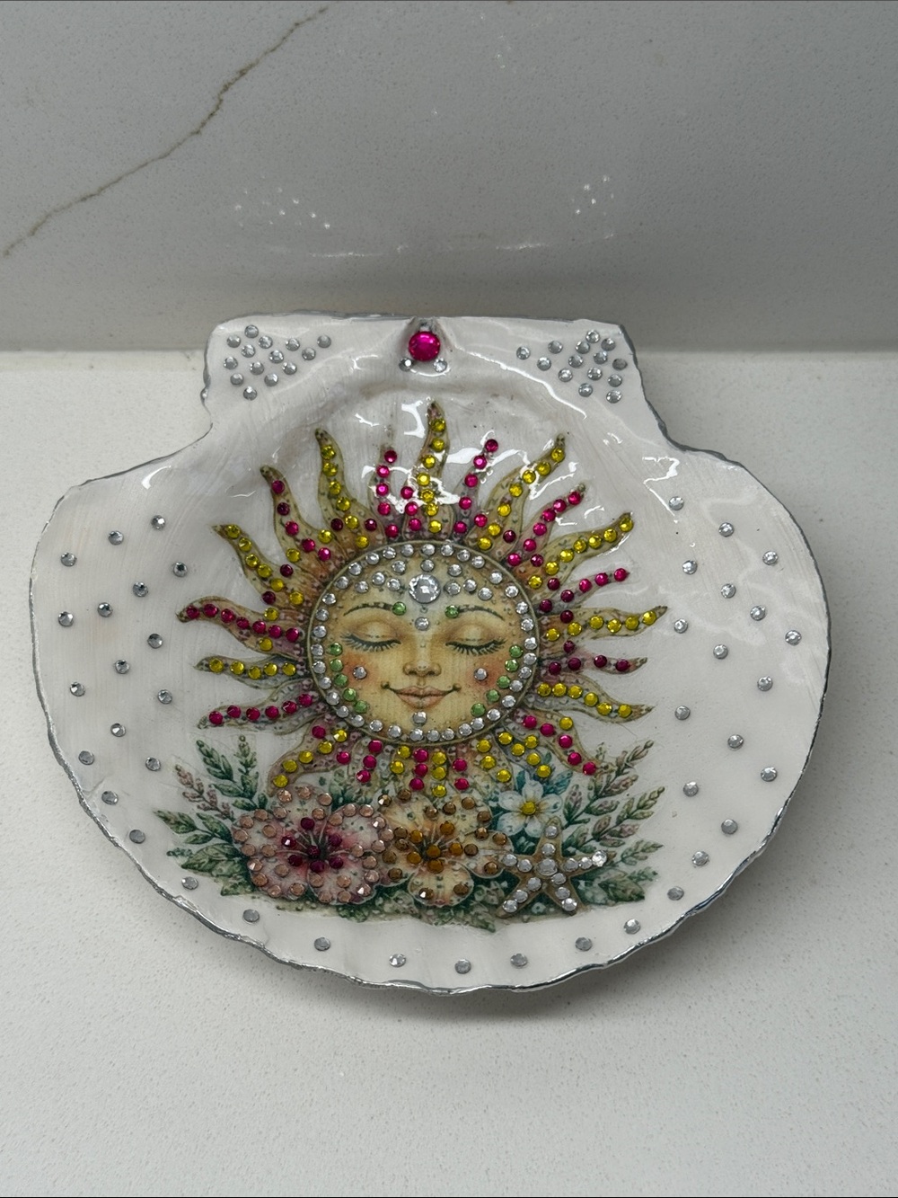 Sun Face Decorative Dish with Beautiful Rhinestone Embellishments